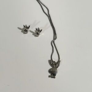 PLAYBOY Silver Rhinestone Necklace and Earrings